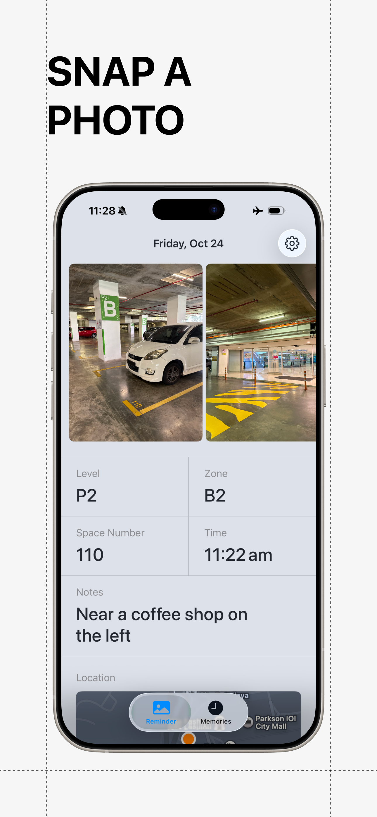 Take photo of parking spot